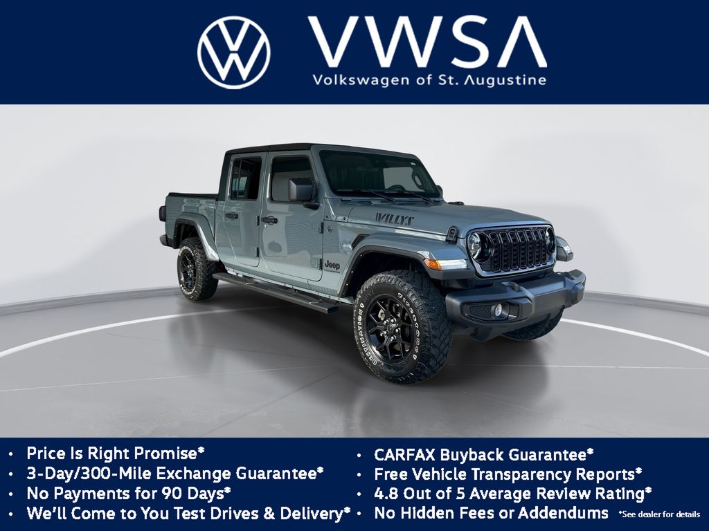 Anvil Clear Coat 2024 Jeep Gladiator Willys Crew Cab 4WD Pickup Truck Four-Wheel Drive 8-Speed Automatic