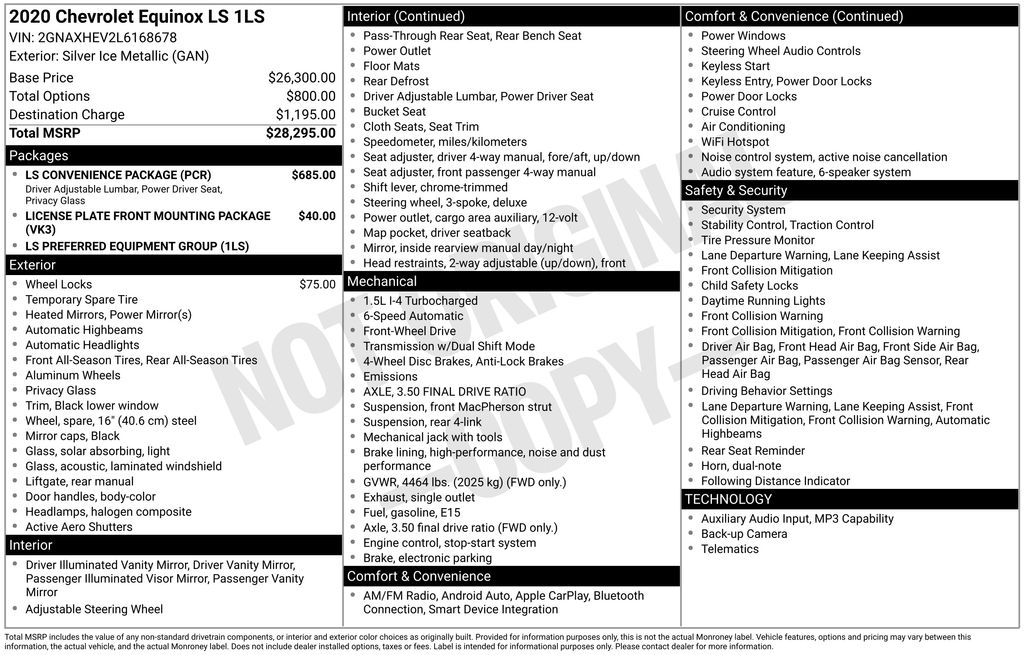 Used Car 2020 Chevrolet Equinox  Ls For Sale Under $15,000 In Austin, Texas