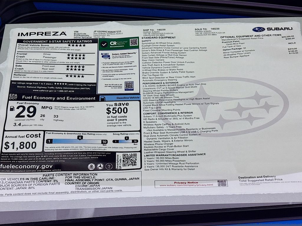 2025 Subaru Impreza 2.5RS
