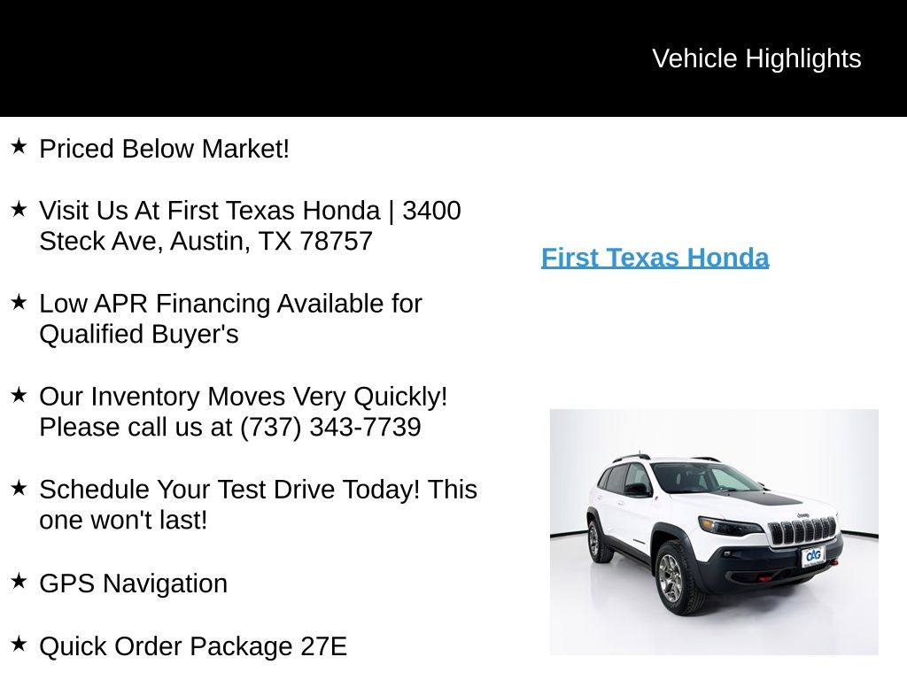 Used Car 2022 Jeep Cherokee  Trailhawk For Sale Under $25,000 In Austin, Texas