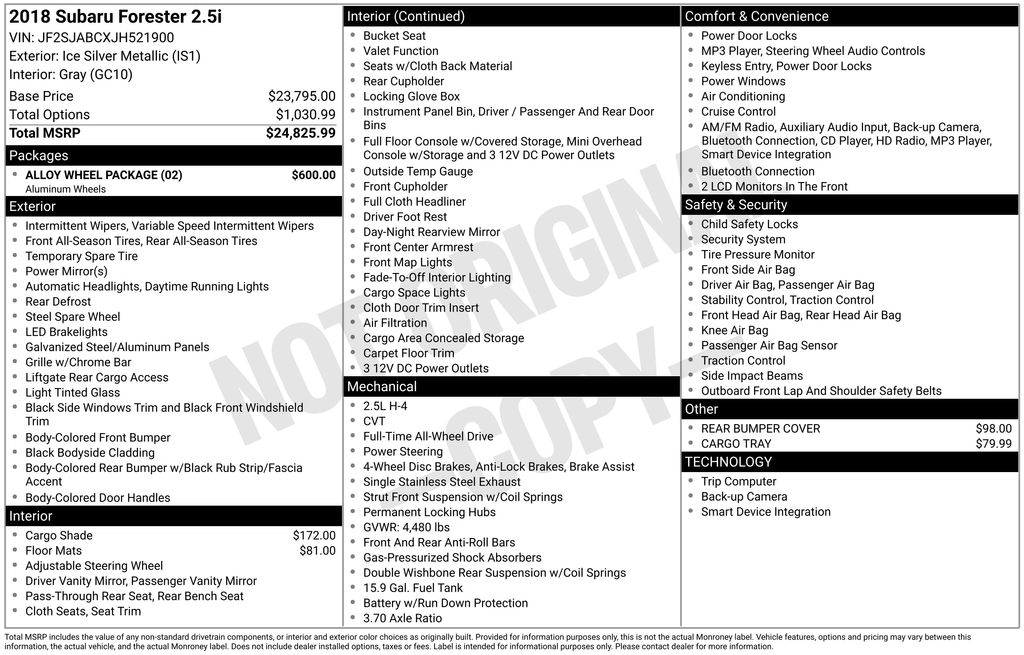 Used Car 2018 Subaru Forester  2.5i For Sale Under $20,000 In Austin, Texas