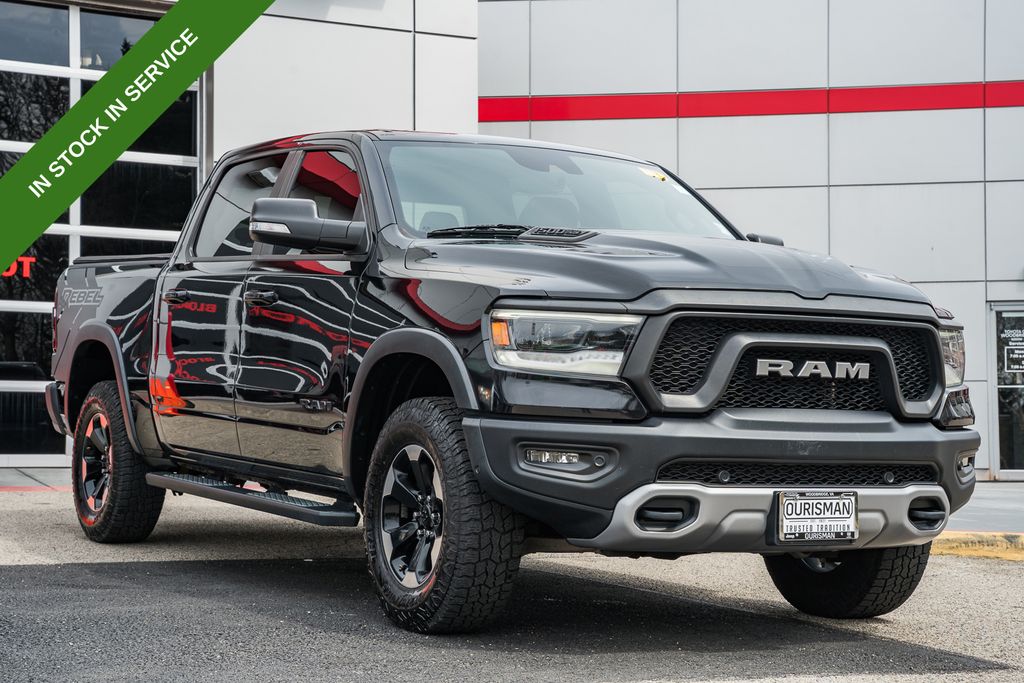 Diamond Black Crystal Pearlcoat 2020 RAM 1500 Rebel Crew Cab 4WD Pickup Truck Four-Wheel Drive 8-Speed Automatic