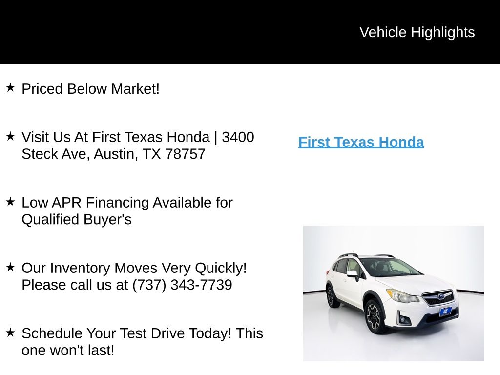 Used Car 2016 Subaru Crosstrek  2.0i Premium For Sale Under $10,000 In Austin, Texas
