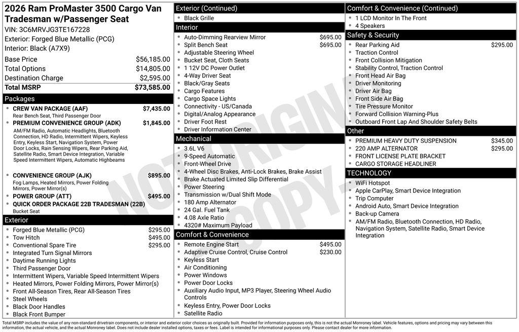 new 2026 Ram ProMaster 3500 car, priced at $61,340