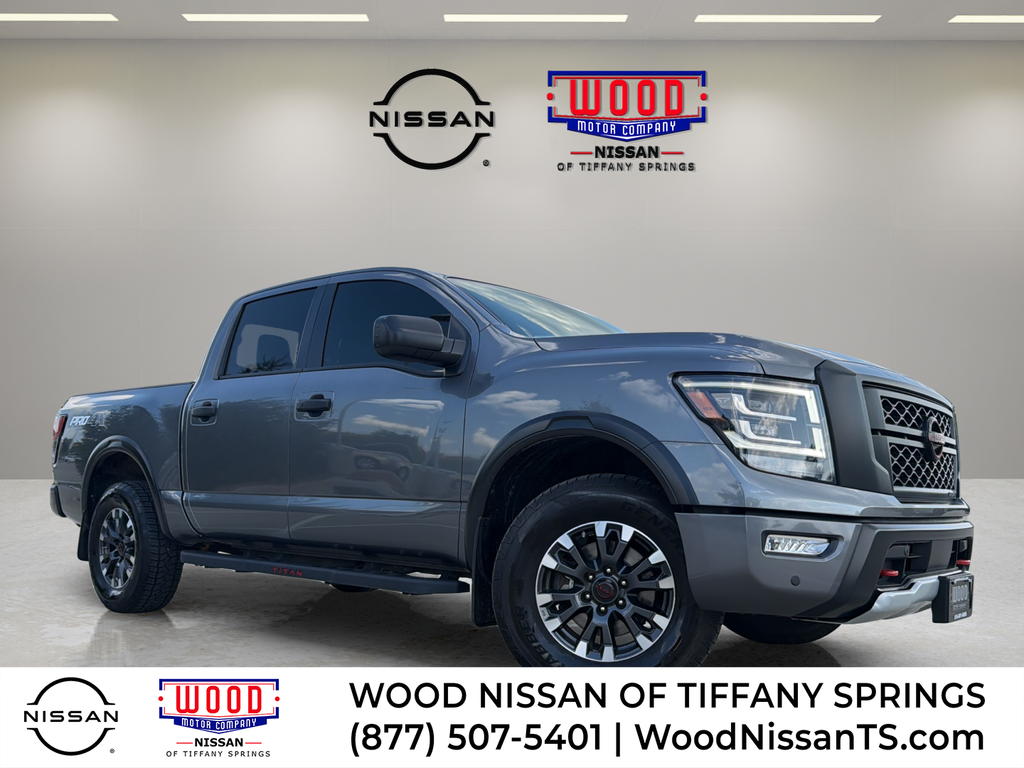 Gray (Gun Metallic) 2024 Nissan Titan Pickup Truck Four-Wheel Drive 9-Speed Automatic