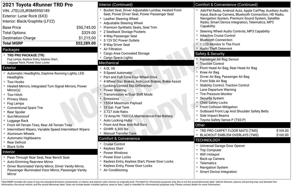 2021 Lunar Rock Toyota 4Runner TRD Pro 4X4 SUV