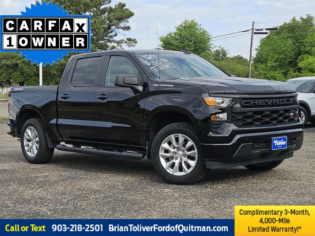 Black 2024 Chevrolet Silverado 1500 Custom Crew Cab 4WD Pickup Truck Four-Wheel Drive 8-Speed Automatic