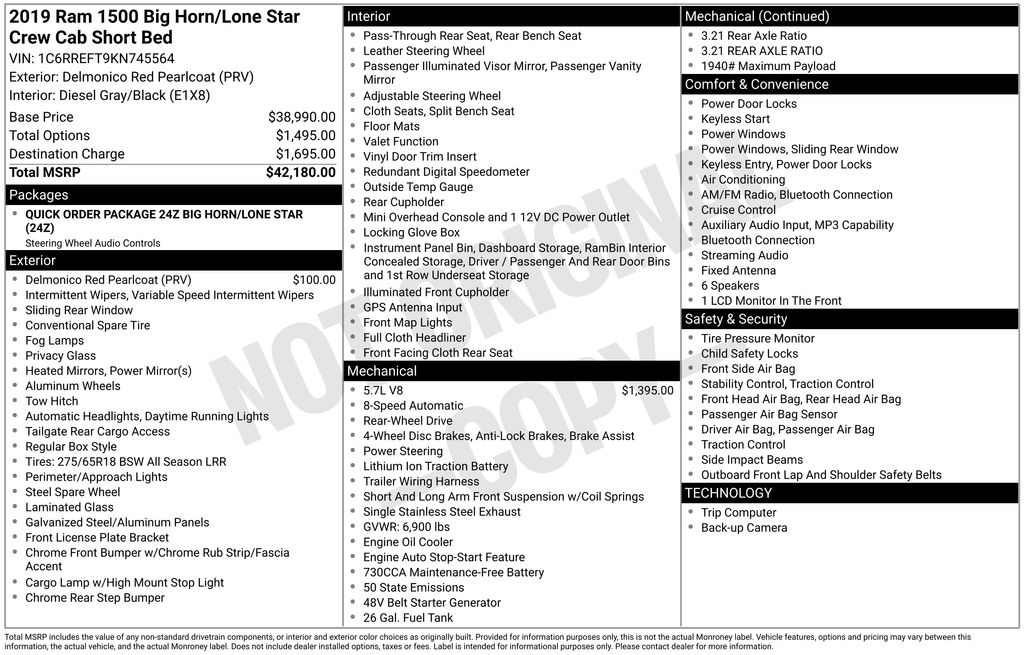Certified Used 2019 Red Ram Big Horn/Lone Star image 7