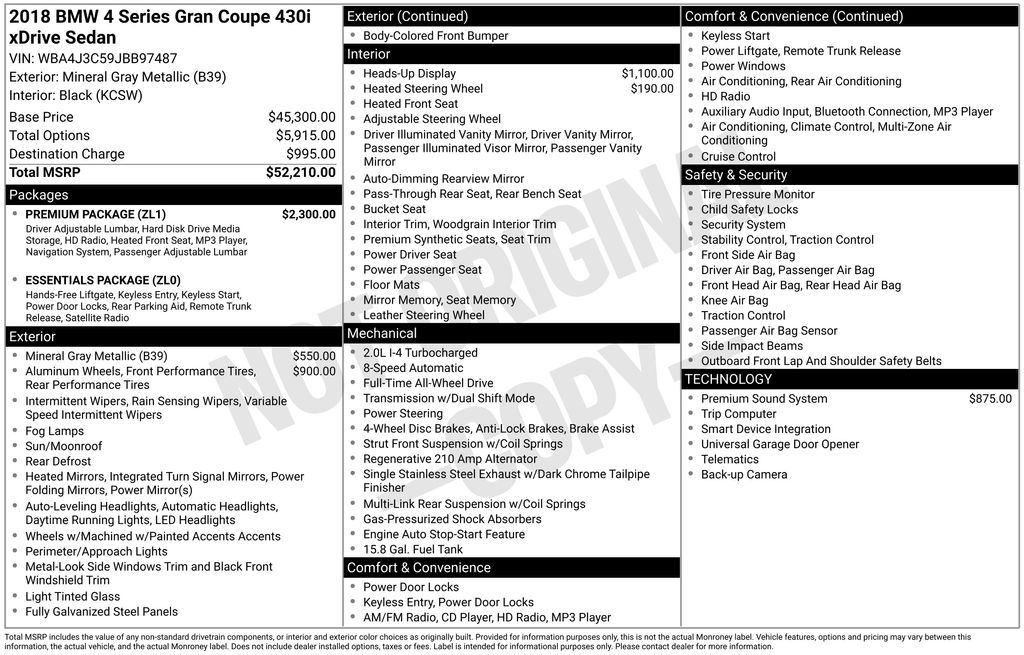 2018 BMW 4 Series 430i xDrive Gran Coupe AWD