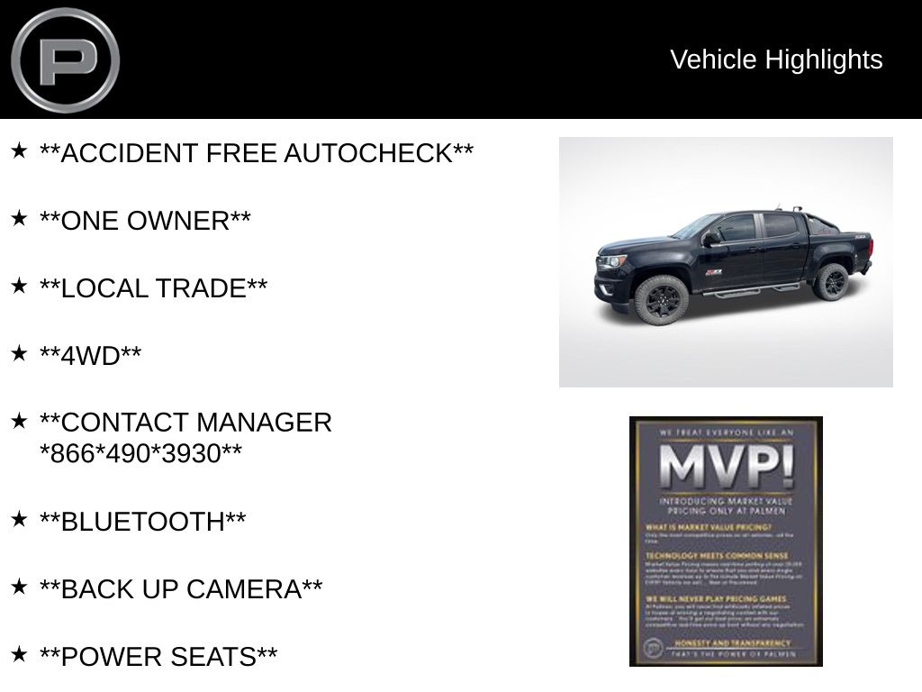2017 Black Chevrolet Colorado Z71 4X4 Truck