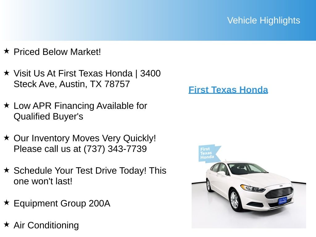 Used Car 2015 Ford Fusion  Se For Sale Under $10,000 In Austin, Texas