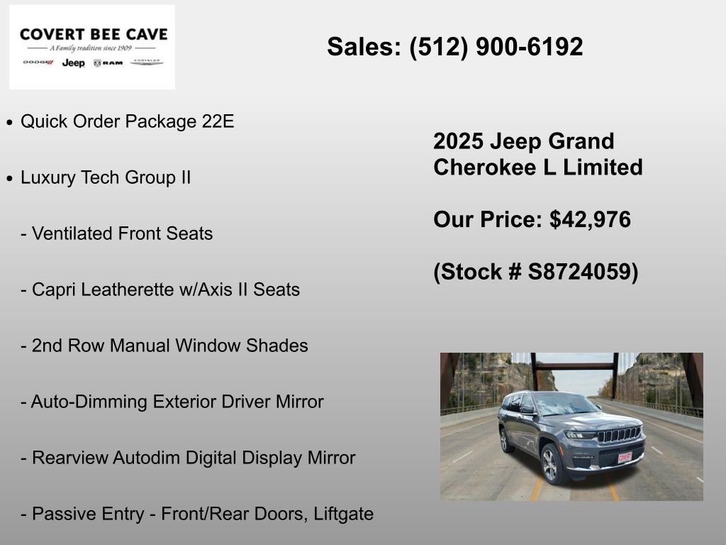 New Car 2025 Jeep Grand Cherokee L  Limited For Sale Under $50,000 In Austin, Texas