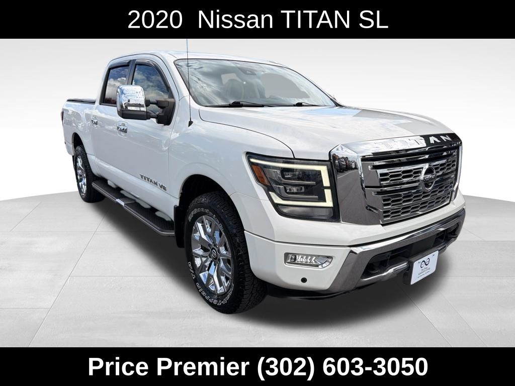 Pearl White Metallic 2020 Nissan Titan Pickup Truck Four-Wheel Drive 9-Speed Automatic