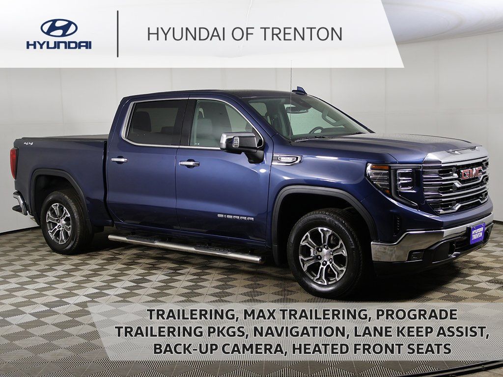 Pacific Blue Metallic 2022 GMC Sierra 1500 SLT Crew Cab 4WD Pickup Truck Four-Wheel Drive