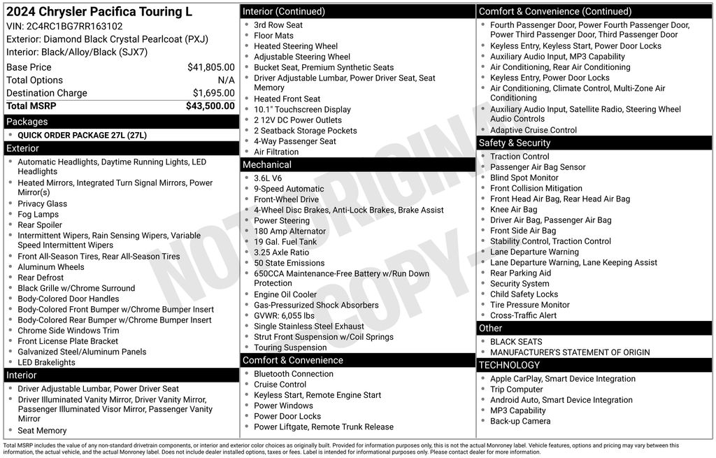 Used 2024 Black Chrysler Touring L image 2