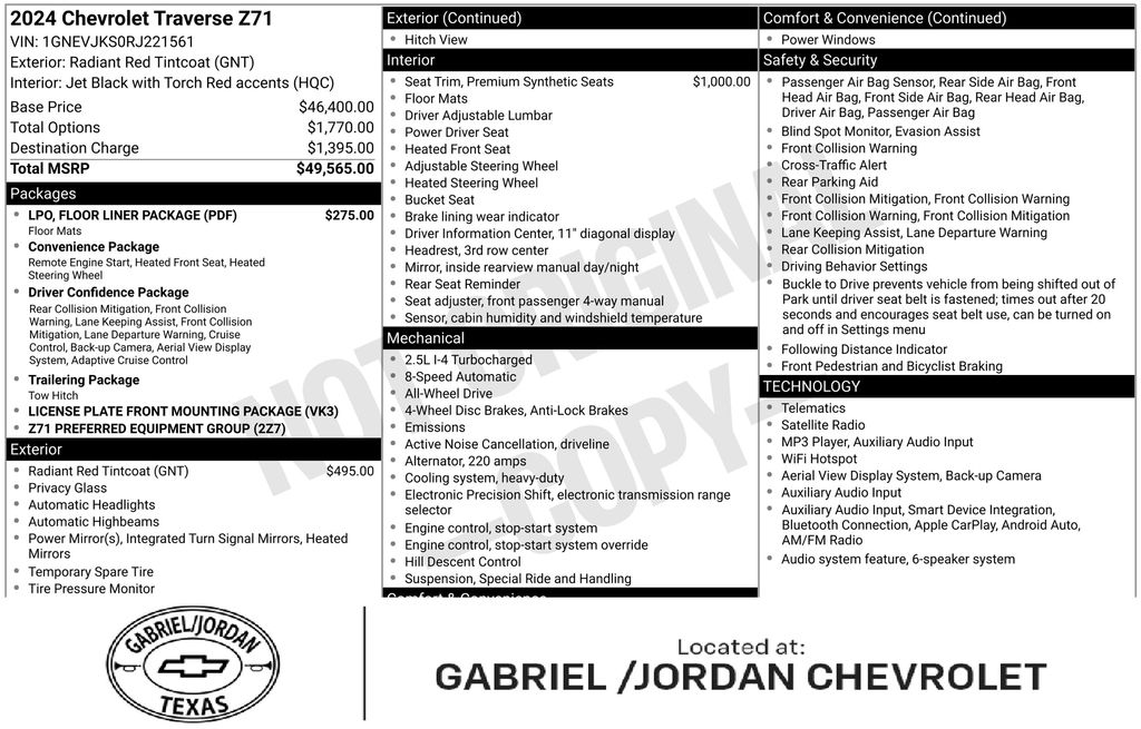 Radiant Red Tintcoat 2024 Chevrolet Traverse SUV / Crossover Four-Wheel Drive 8-Speed Automatic