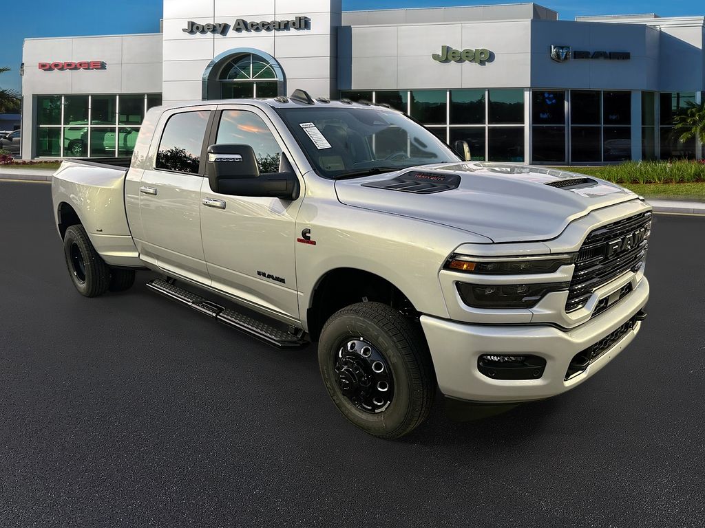 Silver Zynith 2026 RAM 3500 Laramie Mega Cab DRW 4WD Pickup Truck Four-Wheel Drive 8-Speed Automatic
