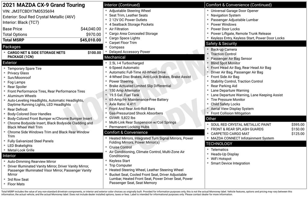 Used Car 2021 Mazda Cx-9  Grand Touring For Sale Under $30,000 In Austin, Texas