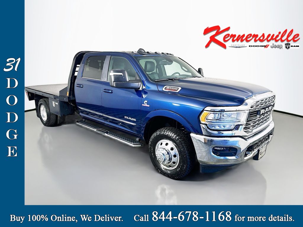 Patriot Blue Pearlcoat 2023 RAM 3500 Chassis Limited Crew Cab LB DRW 4WD Pickup Truck Four-Wheel Drive 6-Speed Automatic