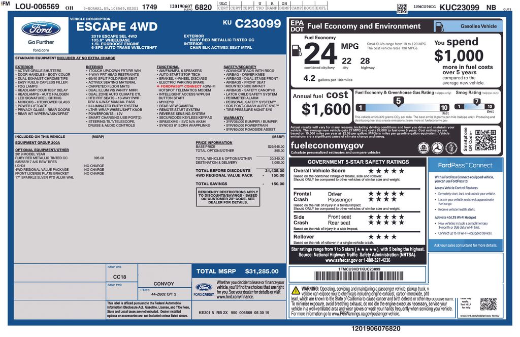 used 2019 Ford Escape car, priced at $15,000