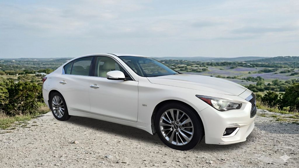 Pearl White 2019 INFINITI Q50 3.0t Luxe RWD Sedan Rear-Wheel Drive 7-Speed Automatic Overdrive