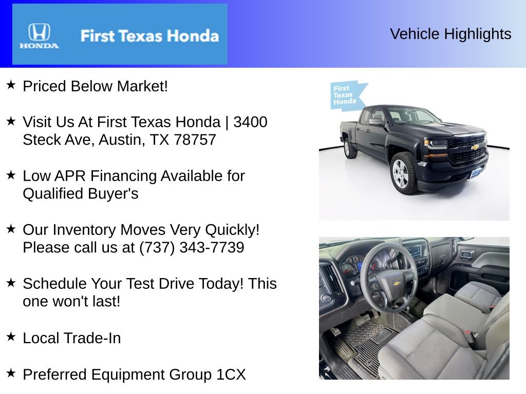 Used Car 2016 Chevrolet Silverado 1500  Custom For Sale Under $20,000 In Austin, Texas