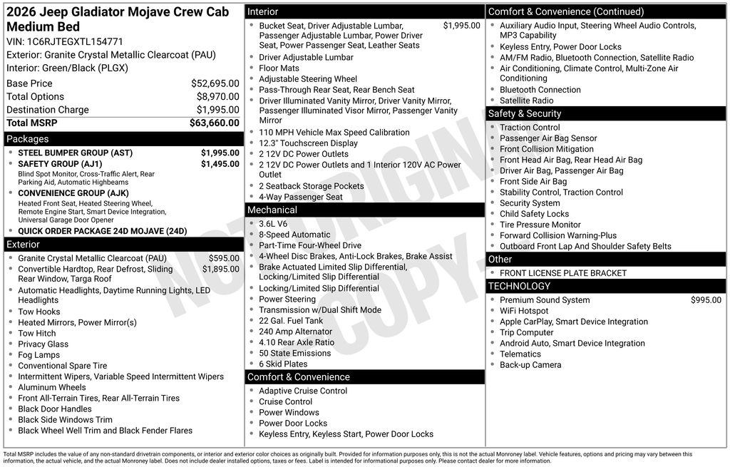 new 2026 Jeep Gladiator car, priced at $56,298
