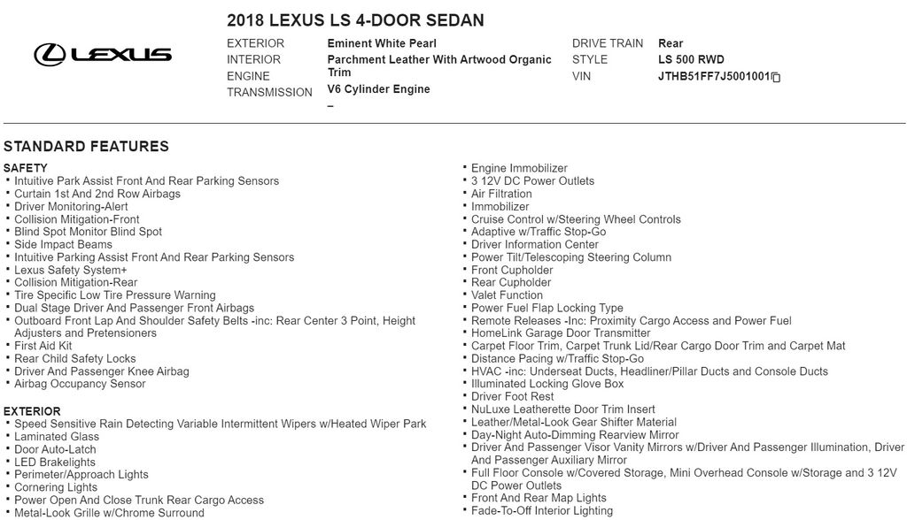 2018 Lexus LS 500 Base 21