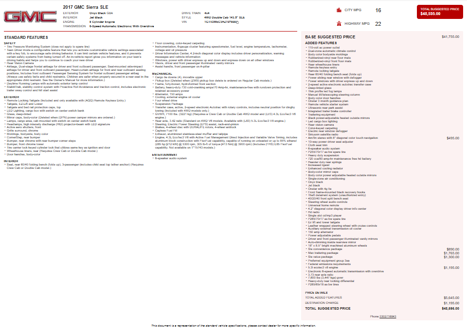 2017 GMC Sierra 1500 SLE Double Cab 4WD