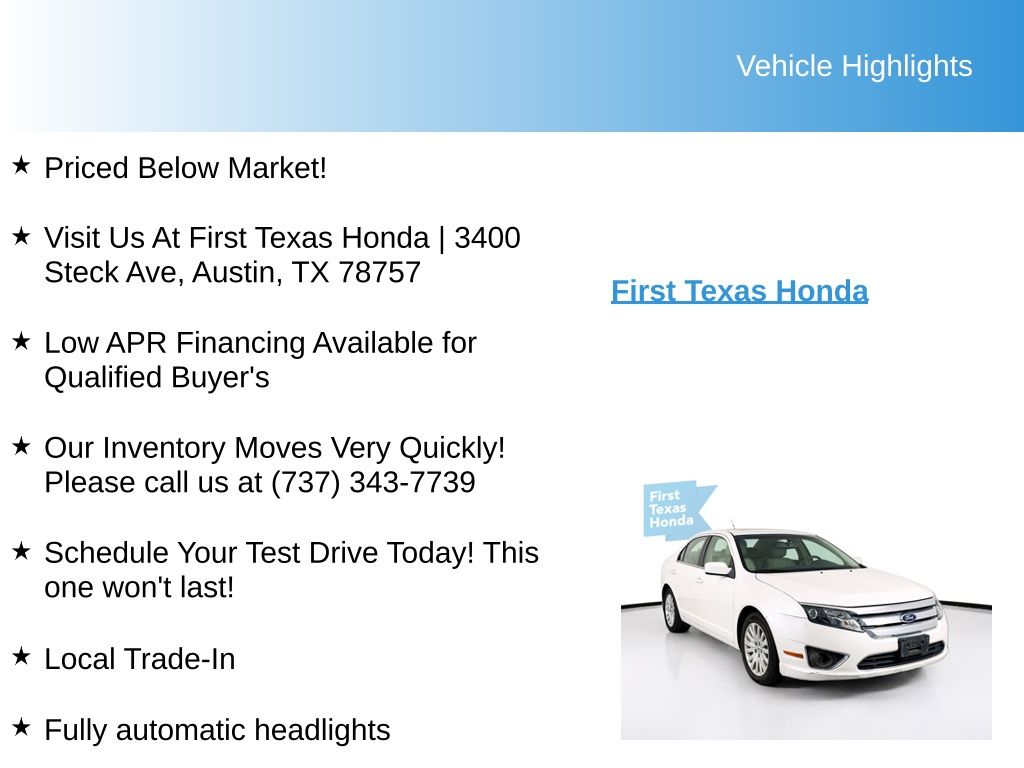 Used Car 2010 Ford Fusion Hybrid  Base For Sale Under $10,000 In Austin, Texas