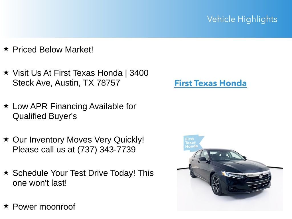Used Car 2021 Honda Accord  Ex-l For Sale Under $25,000 In Austin, Texas
