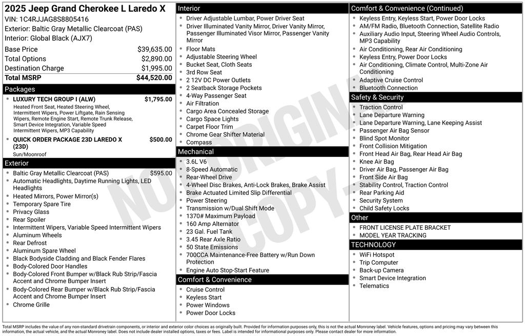 New Car 2025 Jeep Grand Cherokee L  For Sale Under $40,000 In Austin, Texas