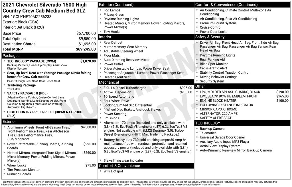 2021 Chevrolet Silverado 1500 High Country Crew Cab 4WD