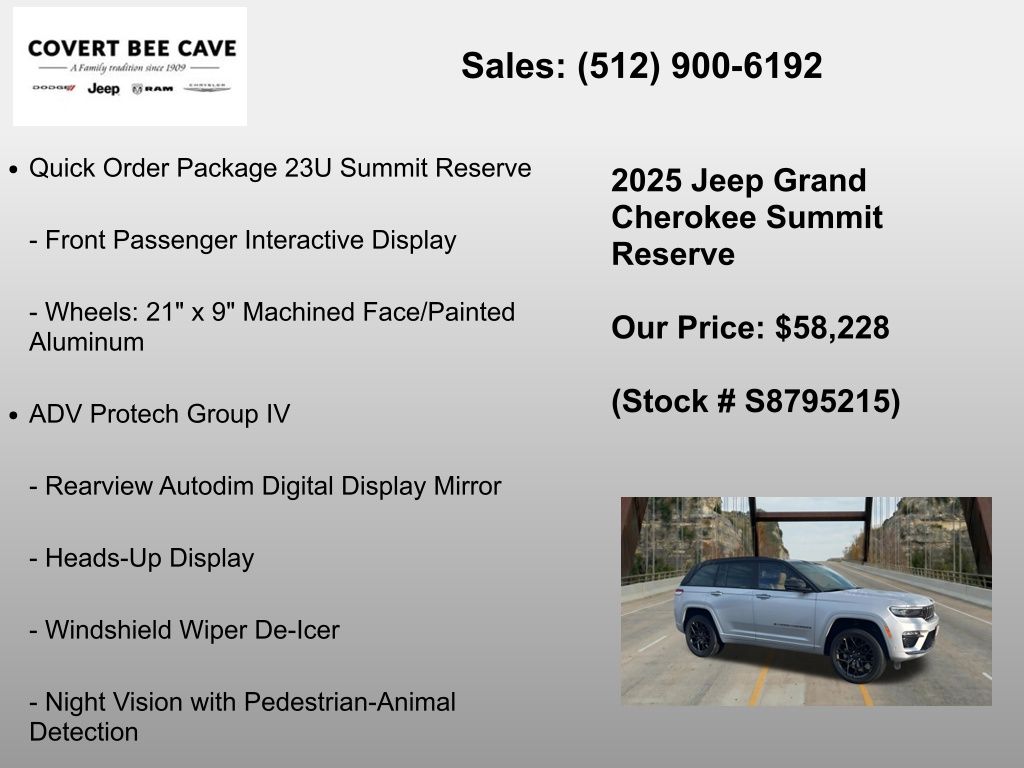 New Car 2025 Jeep Grand Cherokee  Summit For Sale Under $60,000 In Austin, Texas
