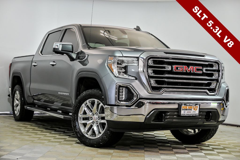 Gray (Satin Steel Metallic) 2020 GMC Sierra 1500 SLT Crew Cab 4WD Pickup Truck Four-Wheel Drive Automatic
