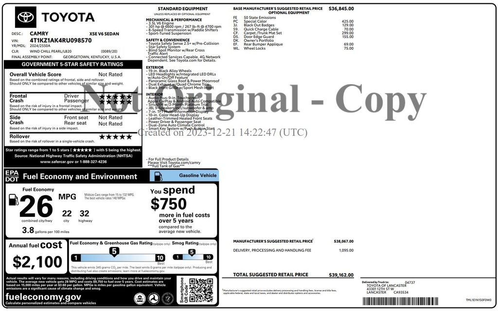  2024 Toyota Camry XSE V6 FWD   
