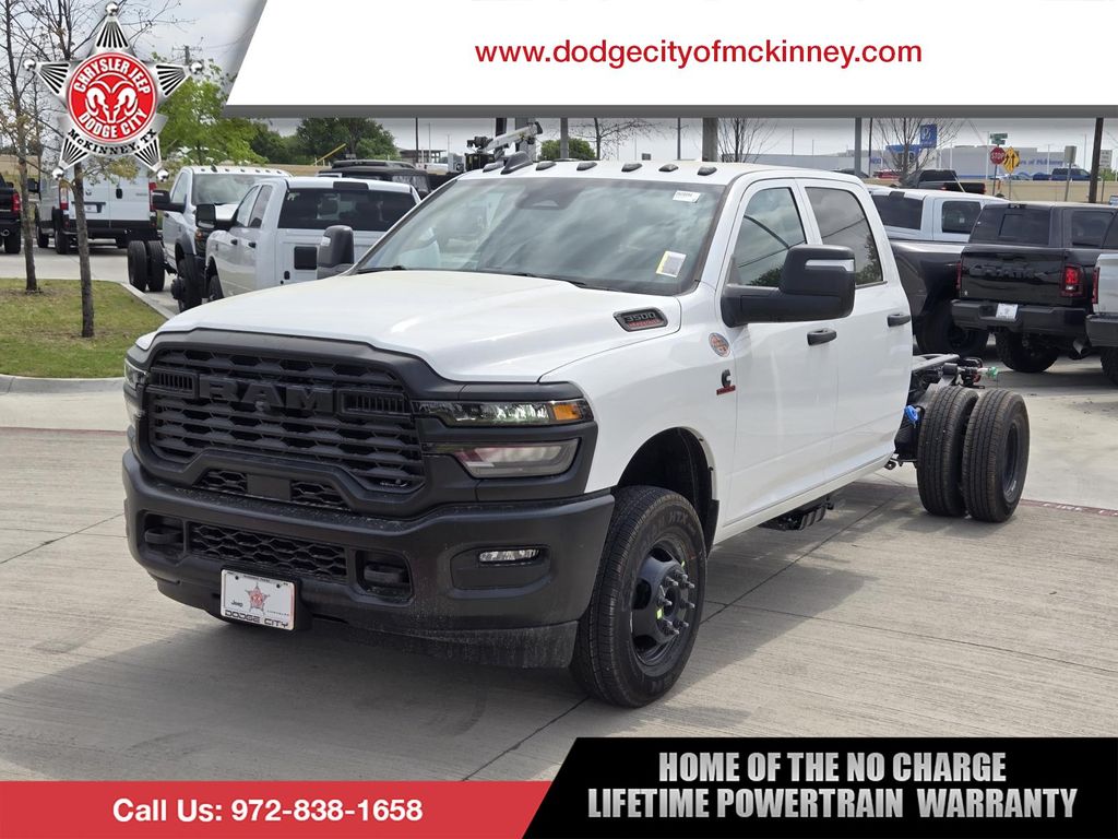 Bright White Clearcoat 2026 RAM 3500 Chassis Tradesman Crew Cab LB DRW 4WD Pickup Truck Four-Wheel Drive 8-Speed Automatic