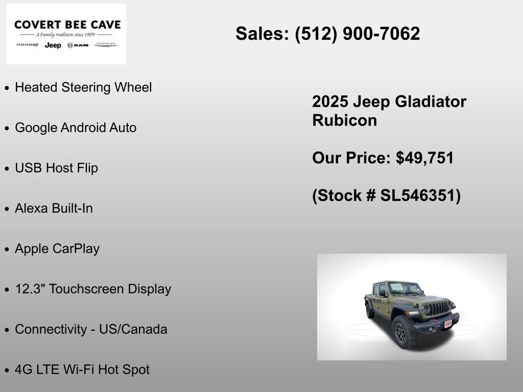 New Car 2025 Jeep Gladiator  Rubicon For Sale Under $50,000 In Austin, Texas