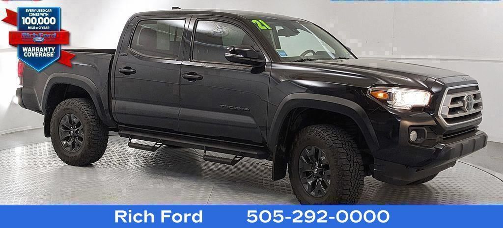 Midnight Black Metallic 2021 Toyota Tacoma SR5 V6 Double Cab 4WD Pickup Truck Four-Wheel Drive 6-Speed Automatic
