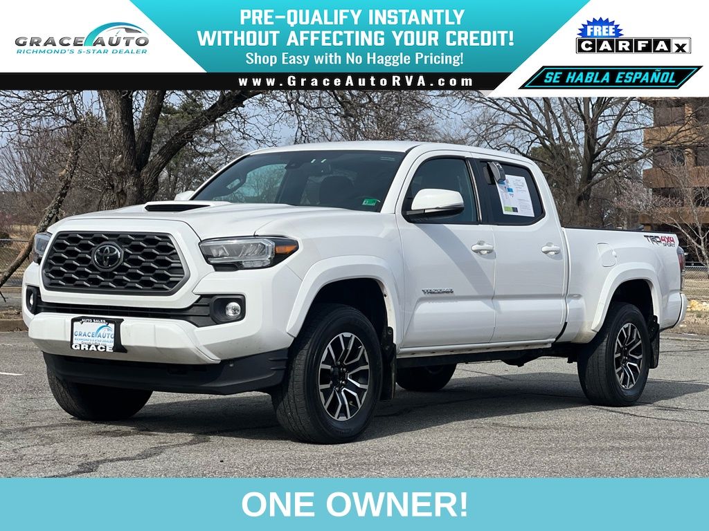 White 2022 Toyota Tacoma SR5 V6 Double Cab LB 4WD Pickup Truck Four-Wheel Drive 6-Speed Automatic