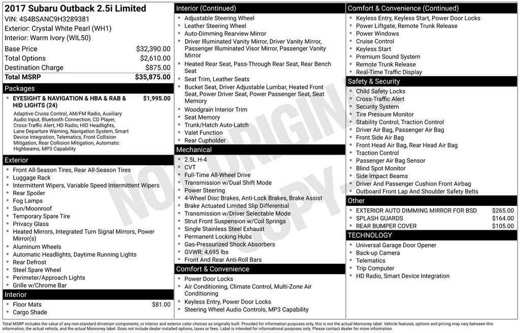 Used Car 2017 Subaru Outback  2.5i For Sale Under $12,000 In Austin, Texas