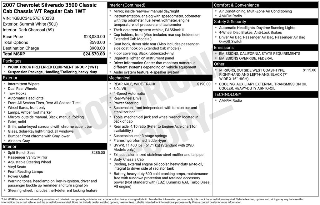 2007 Chevrolet Silverado 3500 Chassis Classic Work Truck