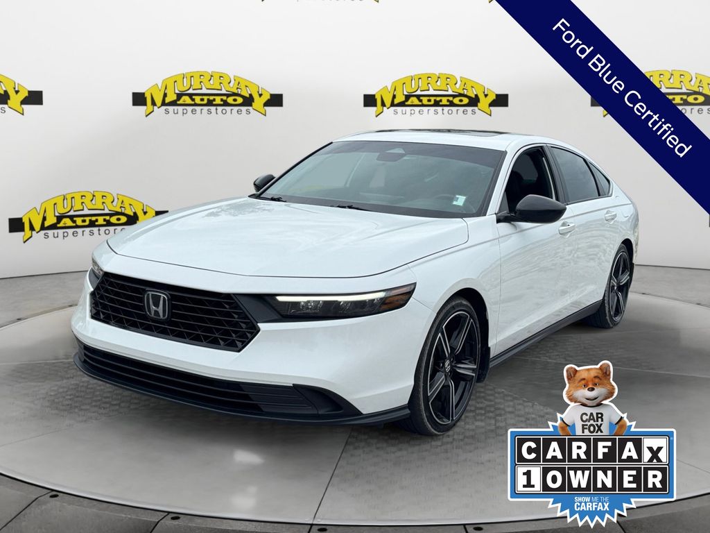 Platinum White 2024 Honda Accord Hybrid Sedan Front-Wheel Drive Continuously Variable Transmission