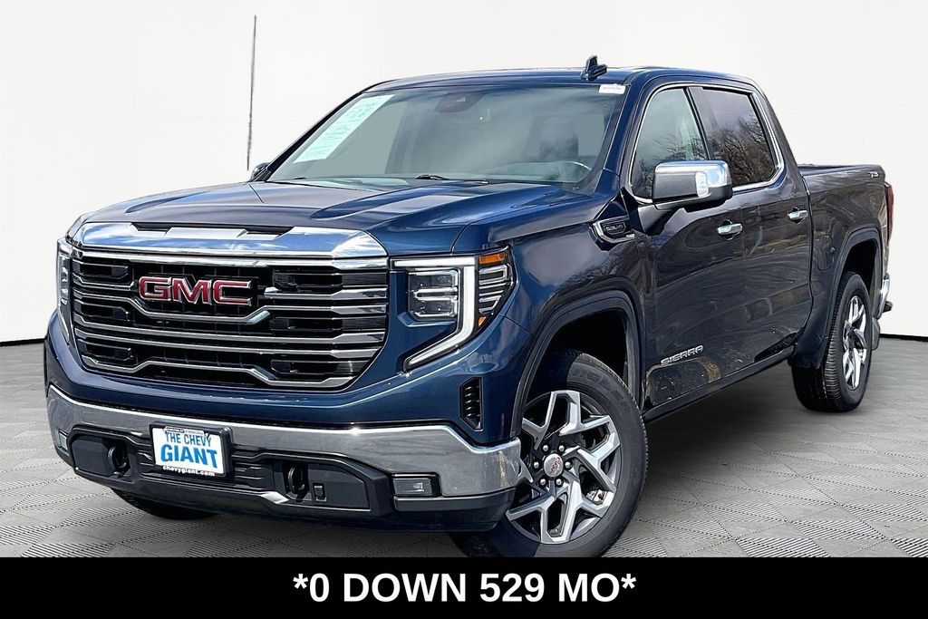 Pacific Blue 2023 GMC Sierra 1500 SLT Crew Cab 4WD Pickup Truck Four-Wheel Drive Automatic