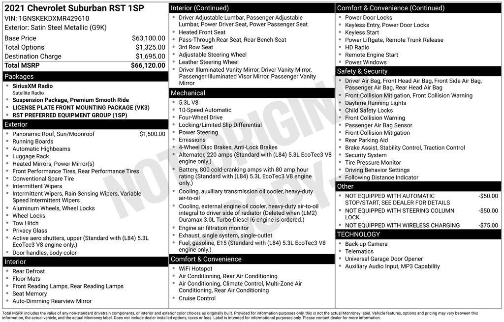 Gray (Satin Steel Metallic) 2021 Chevrolet Suburban SUV / Crossover Four-Wheel Drive 