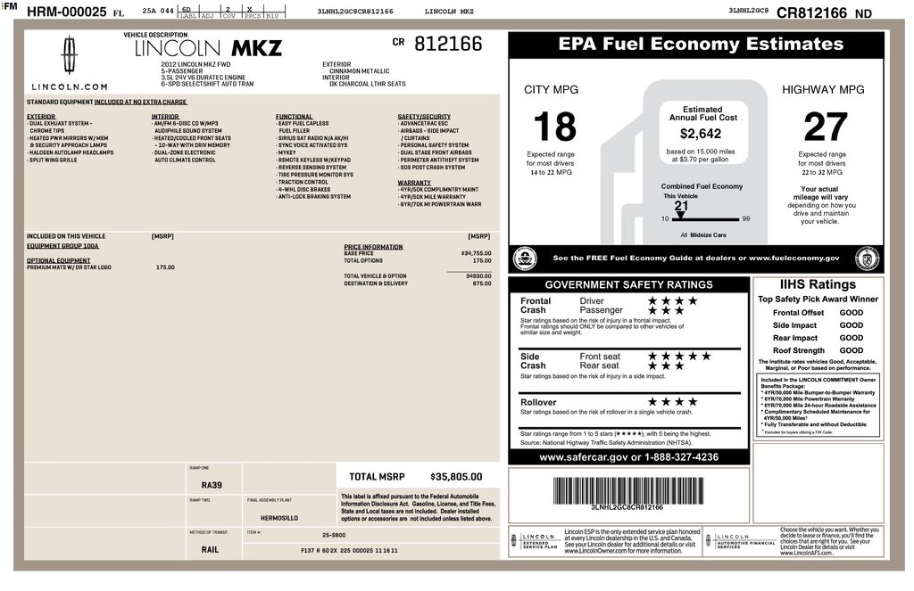 2012 Lincoln MKZ Base