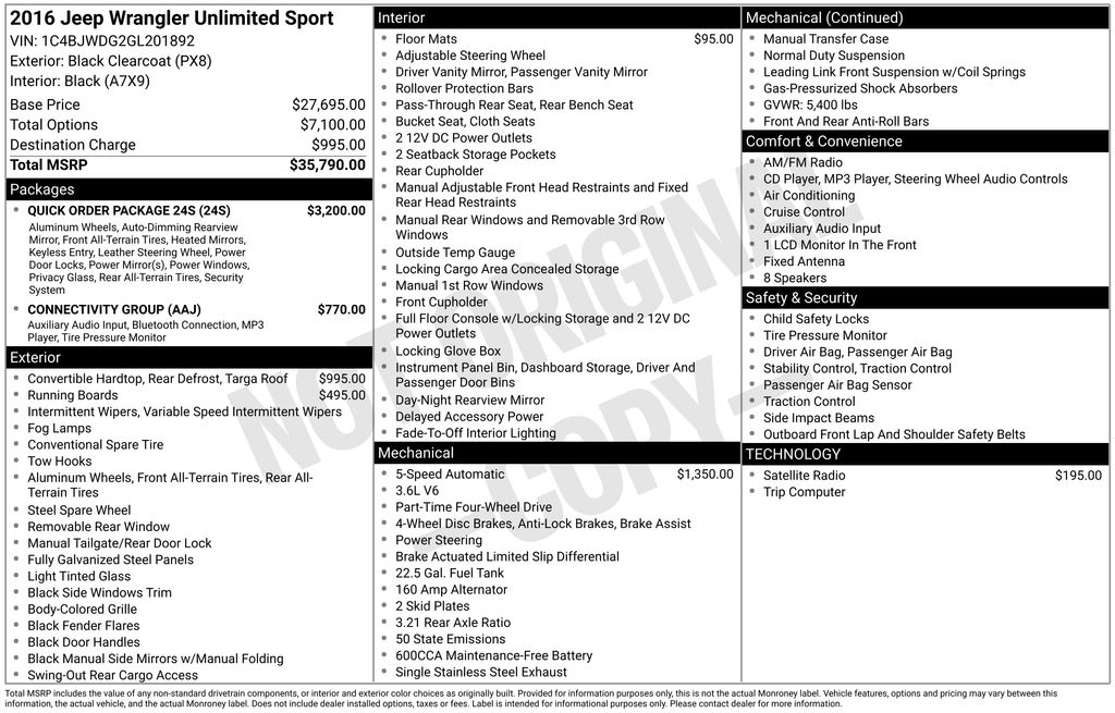 2016 Jeep Wrangler Unlimited Sport
