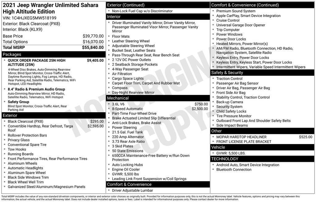 Used Car 2021 Jeep Wrangler  Unlimited Sahara High Altitude For Sale Under $35,000 In Taylor, Texas