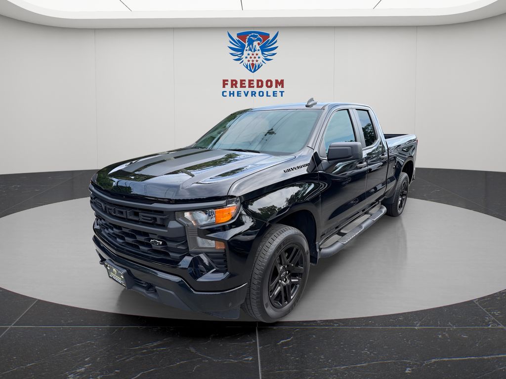 Black 2023 Chevrolet Silverado 1500 Custom Double Cab 4WD Pickup Truck Four-Wheel Drive 8-Speed Automatic
