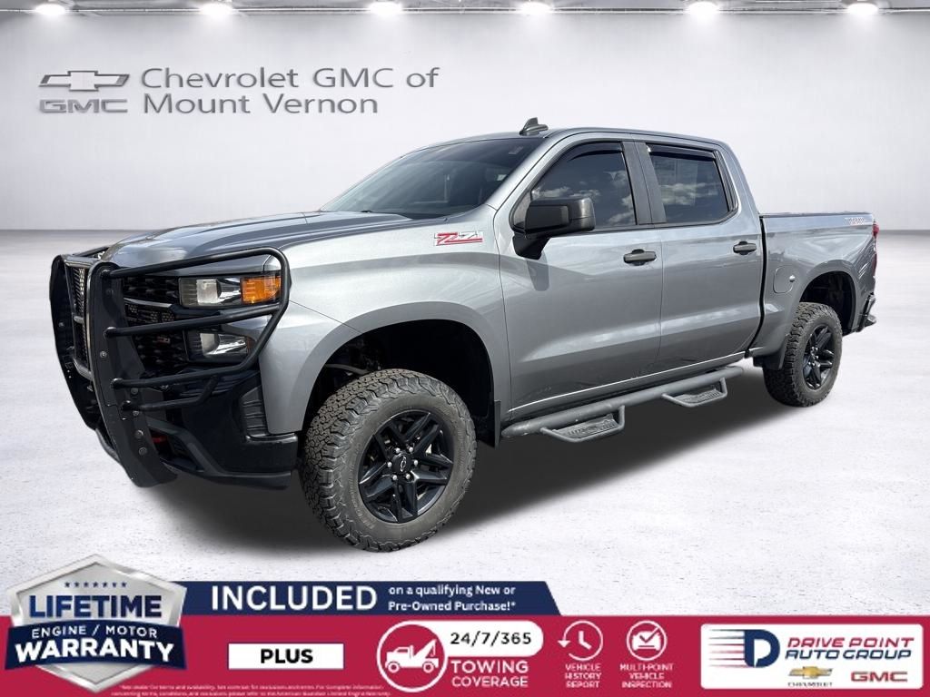 Gray (Satin Steel Metallic) 2021 Chevrolet Silverado 1500 Custom Trail Boss Crew Cab 4WD Pickup Truck Four-Wheel Drive 6-Speed Automatic Overdrive